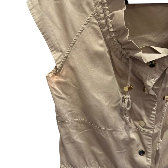 Tory Burch Dress Women 4 Pepper Shirt Safari Khaki Tan Snap Front Mini Drawstrin - Picture 7 of 16